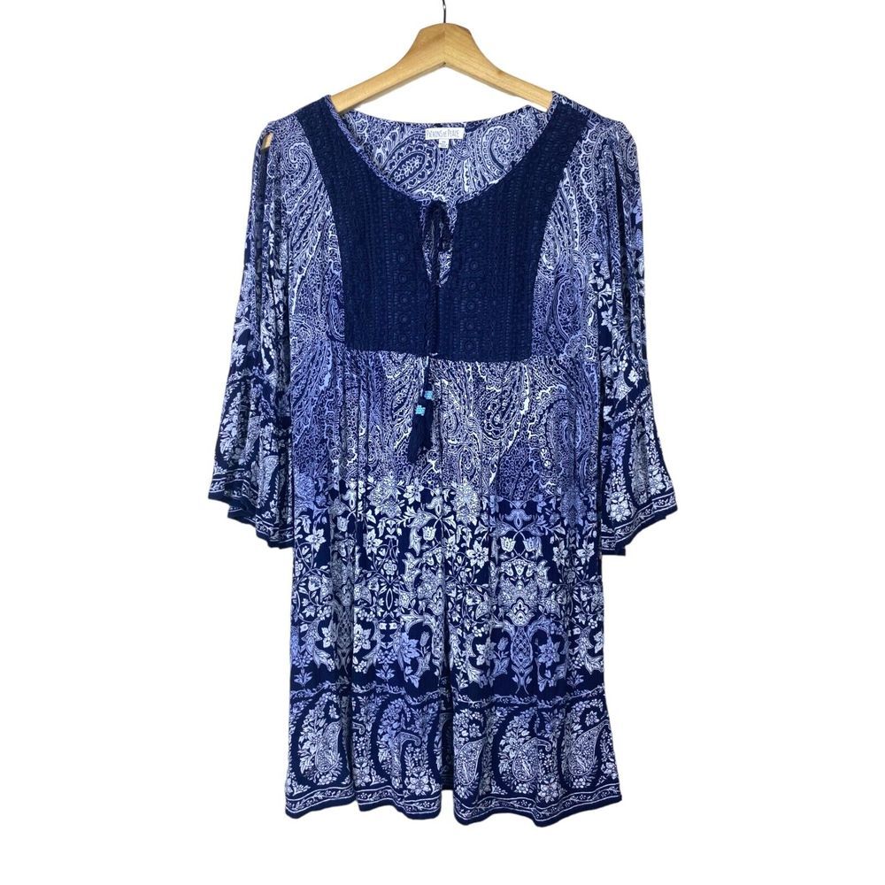 Patrons Of Peace Boho Floral Cold Shoulder Flare Sleeve Mini Dress XS Crochet